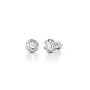 925 Sterling Silver lobe earrings with baroque motif spheres and cubic zirconia