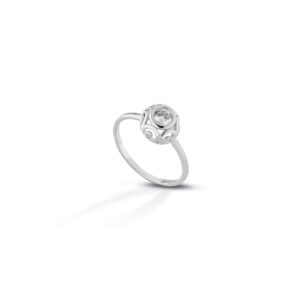 925 Sterling Silver ring with baroque motif sphere and cubic zirconia