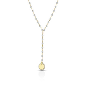 Collana in Argento 925 con perle e piastrina tonda decorata con zirconi