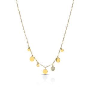 Necklace with 925 Sterling Silver chain, six smooth sequins and one with cubic zirconia pave