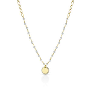Collana con catena in Argento 925, perle e piastrina tonda con zirconi