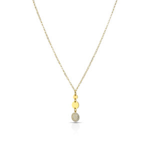 Necklace with 925 Sterling Silver chain, two smooth sequins and one with cubic zirconia pave