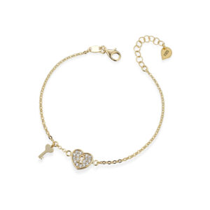 925 Sterling Silver chain bracelet, heart-shaped lock with cubic zirconia pave and key