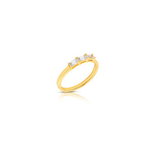 925 Sterling Silver, Yellow Gold ring with white baguette cut stones