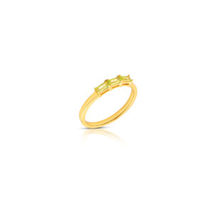 925 Sterling Silver, Yellow Gold ring with green baguette cut stones