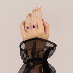 925 Sterling Silver ring, square-shaped purple stone with cubic zirconia