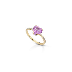 925 Sterling Silver ring, pink heart-shaped stone and cubic zirconia