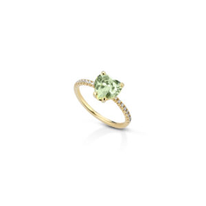 925 Sterling Silver ring, green heart-shaped stone and cubic zirconia