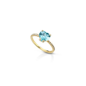 925 Sterling Silver ring, heart-shaped aquamarine stone and cubic zirconia