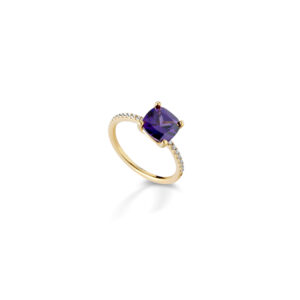 925 Sterling Silver ring, square-shaped purple stone with cubic zirconia