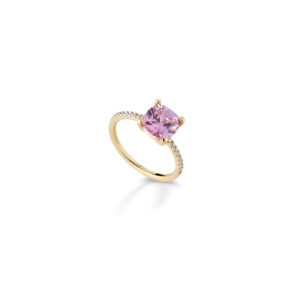 925 Sterling Silver ring, square-shaped pink stone with cubic zirconia