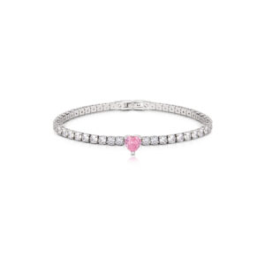 Tennis bracelet with cubic zirconia and heart-shaped stone in various colors