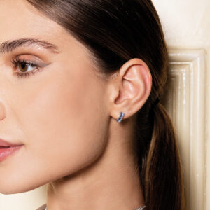 925 Sterling Silver lobe earrings with white baguette-cut stones