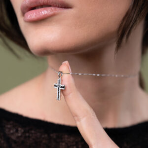 Necklace with cross in 925 rhodium silver with zircons