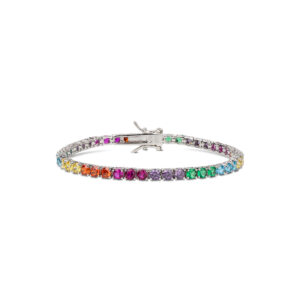 Tennis bracelet in 925 sterling silver with rainbow cubic zircons