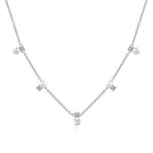 Necklace in 925 Rhodium Silver with pearls and zircons