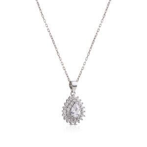 Necklace in 925 rhodium silver with zircons and central stone