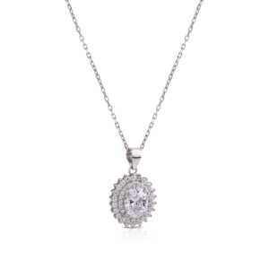 Necklace in 925 rhodium silver with zircons and central stone