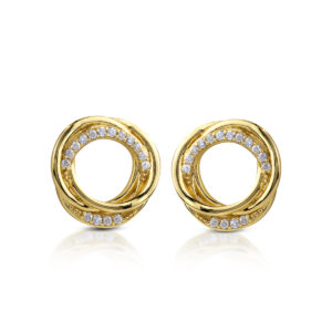 Lobe earrings in 925 yellow gold with white zircons