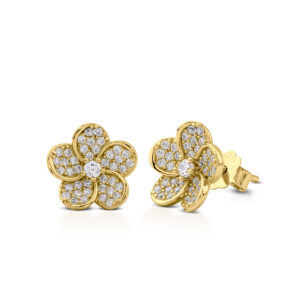 Flower lobe earrings in 925 silver with white zircons