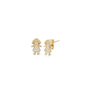 Baby Girl Earrings in 925 Silver and Yellow Gold with White Zircons